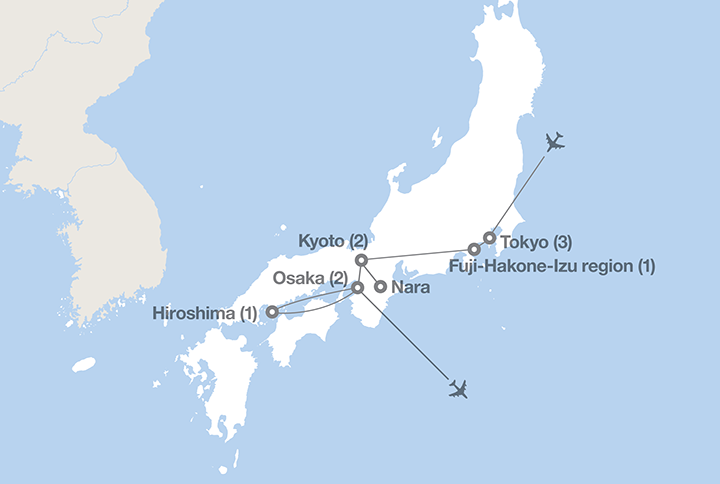 EF student travel Japan mapped route